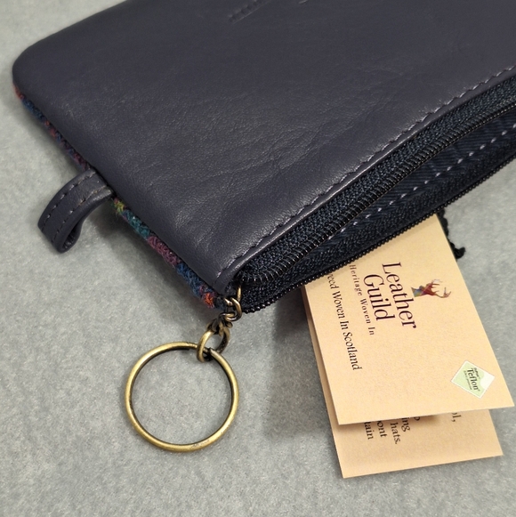 NWT Leather Guild Harris Tweed Wool Tarten Bluebell Leather Coin Purse Scotland - Picture 5 of 14